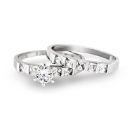 GemGem Jewelry Rhodium Plated 0.25 Carat Round Cut CZ Engagement Ring and Wedding Band Set (6)