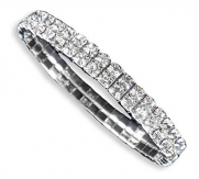 Bridal Rhinestone Stretch Bracelet 2-row Silver Tone - Ideal for Wedding, Prom, Party or Pageant