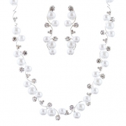 Bridal Wedding Jewelry Set Austrian Crystal Rhinestone Pearl White