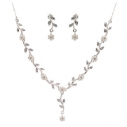 Bridal Wedding Jewelry Set Crystal Pearl Beautiful Flowers Vine Necklace Silver