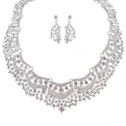 ACCESSORIESFOREVER Women Bridal Wedding Prom Fashion Jewelry Set Crystal Rhinestones Stunning Bib Necklace Silver