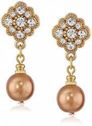 1928 Jewelry Gold-Tone Simulated Cinnamon Copper Pearl and Crystal Drop Earrings