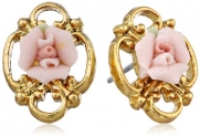 1928 Jewelry Essentials Gold-Tone Pink Porcelain Rose Post Earrings