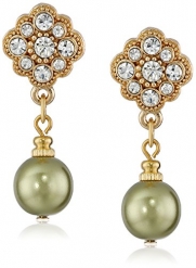 1928 Jewelry Gold-Tone Simulated Palm Green Pearl and Crystal Drop Earrings