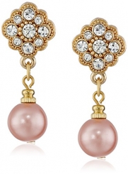 1928 Jewelry Gold-Tone Simulated Pink Pearl and Crystal Drop Earrings