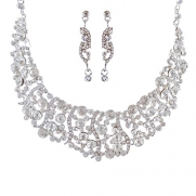 ACCESSORIESFOREVER WOMEN Bridal Wedding Jewelry Set Necklace Crystal Rhinestone Bib Chunky Silver Clear