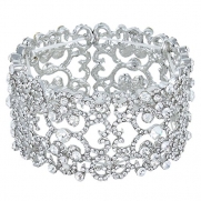 EVER FAITH Silver-Tone Full Austrian Crystal Bridal Art Deco Elastic Stretch Bracelet Clear N04581-1