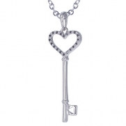 Sterling Silver Black Diamond Key Pendant (1/8 CT) With 18 Chain