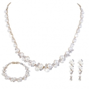 EVER FAITH Bridal Simulated Pearl Necklace Earrings Bracelet Set Clear Austrian Crystal Gold-Tone Ivory Color N01273-3