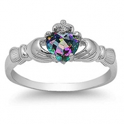 Sterling Silver Wedding & Engagement Ring Rainbow Topaz CZ Claddagh Ring 9MM ( Size 3 to 12) Size 4