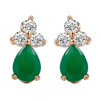 Romantic Time Womens Diamond Clover Felicity Jade Green Teardrop Clip-on Earrings