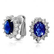 Bling Jewelry Royal Inspired Simulated Sapphire CZ Bridal Clip On Earrings Rhodium Plated
