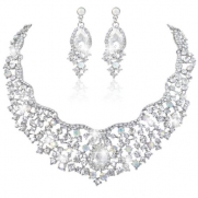 EVER FAITH Bridal Teardrop Clear w/ Iridescent Clear AB Austrian Crystal Necklace Earrings Set A06912-3