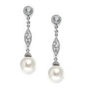 USABride Cubic Zirconia & Pearl Dangle Special Occasion Earring, Wedding Jewelry 1579