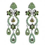 EVER FAITH Bridal Silver-Tone Flower Vase Chandelier Earrings Austrian Crystal Green A01579-4