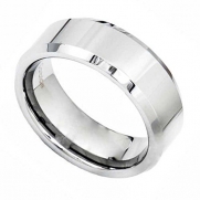 8mm High Polish Pip Cut Beveled Edge Tungsten Carbide Band Men's Wedding Ring Size 9