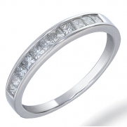 IGI Certified 14K White Gold Diamond Wedding Band (1/2 CT ; Princess Cut) In Size 7