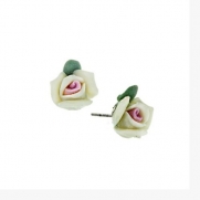 1928 Jewelry Bridal Ivory White Porcelain Rose Earrings