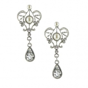 1928 Jewelry Amore Queens Cut Bridal Silver-Tone Crystal and Simulated Pearl Drop Earrings