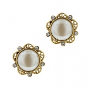1928 Jewelry Her Majesties Crystal Pearl Button Earrings
