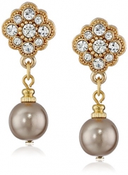 1928 Jewelry Gold-Tone Simulated Sandy Taupe Pearl and Crystal Drop Earrings