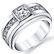 Sterling Silver Men's High Polish 1.5 Carat Princess Cut Wedding Band Ring With Cubic Zirconia CZ Size 12