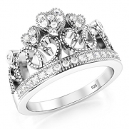 925 Sterling Silver Cubic Zirconia Princess Heart Crown Tiara CZ Band Ring Sz 10