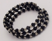 Black Faceted Bead & Crystal Twist Bracelet on Silver- Prom / Bridesmaid Jewelry