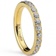 3MM Ladies Gold Plated Titanium Eternity Engagement Band, Wedding Ring with Pave Set Cubic Zirconia Size 6