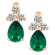 Romantic Time Diamond Clover Multicolor Gemstone Teardrop 18k Rose Gold Three Prong Dangle Earrings(green)