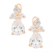 Romantic Time Diamond Clover Multicolor Gemstone Teardrop 18k Rose Gold Three Prong Dangle Earrings(transparent)