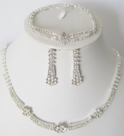 Affordable Crystal Bridal Necklace, Earring, Bracelet Set Silver Bling