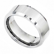 8mm High Polish Pip Cut Beveled Edge Tungsten Carbide Band Men's Wedding Ring Size 9.5