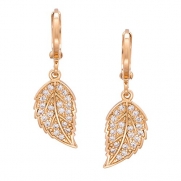 Romantic Time Womens 18k Rose Gold Pinnately Leaf Diamond Accented Dangle Earrings