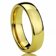6MM Stainless Steel Wedding Band Ring Yellow Gold Plated High Polished Classy Domed Ring (6 to 14) - Size: 6