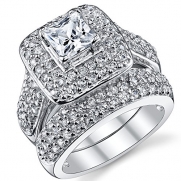 1 Carat Princess Cut Cubic Zirconia Sterling Silver 925 Wedding Engagement Ring Band Set 4