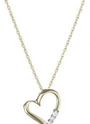 10k Yellow Gold and Diamond 3-Stone Heart Pendant Necklace (1/10 cttw, I-J Color, I2-I3 Clarity), 18