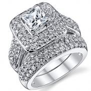 1 Carat Princess Cut Cubic Zirconia Sterling Silver 925 Wedding Engagement Ring Band Set 8