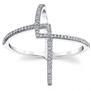 Sterling Silver X Criss-Cross Ring with Cubic Zirconia, Rhodium Plated Size 5