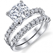 Fabulous Cushion Cut Cubic Zirconia Sterling Silver 925 Wedding Engagement Ring Band Set 11