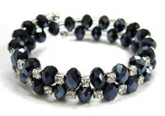 Hematite Faceted Bead & Crystal Twist Bracelet - Prom / Bridesmaid Jewelry