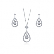 BERRICLE Sterling Silver Cubic Zirconia CZ Wedding Bridal Fashion Earrings and Pendant Necklace Set