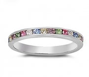 VE-01071 Sterling Silver Multi Color Cubic Zirconia CZ Eternity Band Ring (7)