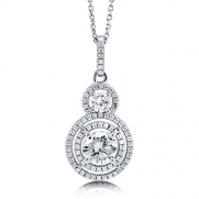 BERRICLE Sterling Silver Round Cubic Zirconia CZ Halo Wedding Bridal Fashion Pendant Necklace 18