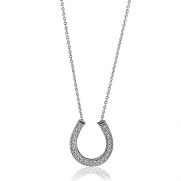BERRICLE Sterling Silver Cubic Zirconia CZ Accent Horseshoe Pendant Necklace
