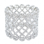 EVER FAITH Art Deco Love Knot Wide Stretch Bridal Bracelet Clear Austrian Crystal Silver-Tone
