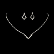 Silver-Tone Clear Crystal V-Shaped Bridal Wedding Necklace Earring Set