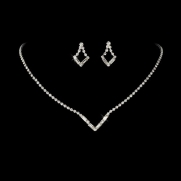 Silver-Tone Clear Crystal V-Shaped Bridal Wedding Necklace Earring Set