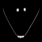 Silver-Tone Crystal Rhinestone Three Stone Bridal Wedding Necklace Earring Set