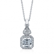 BERRICLE Sterling Silver Asscher Cubic Zirconia CZ Halo Wedding Pendant Necklace 16 + 2 Extender